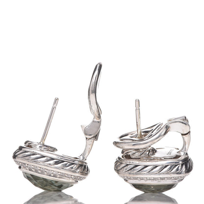David Yurman Sterling Silver Diamond Prasiolite 11mm Albion Earrings 11 of 11