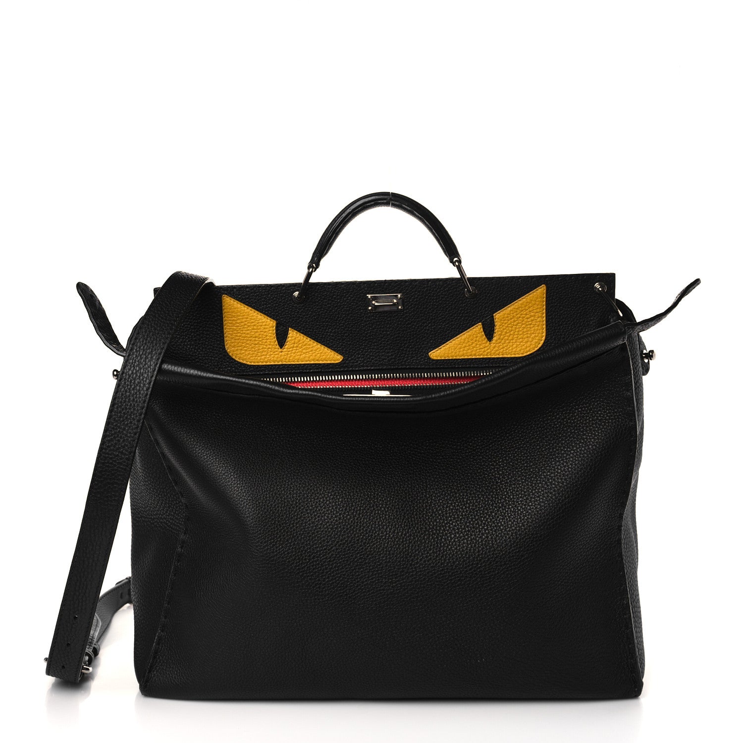 Fendi Cuoio Romano Selleria Monster Eyes Inlay Large Mens Peekaboo Iconic Essential Satchel Black Sunflower 1 of 11