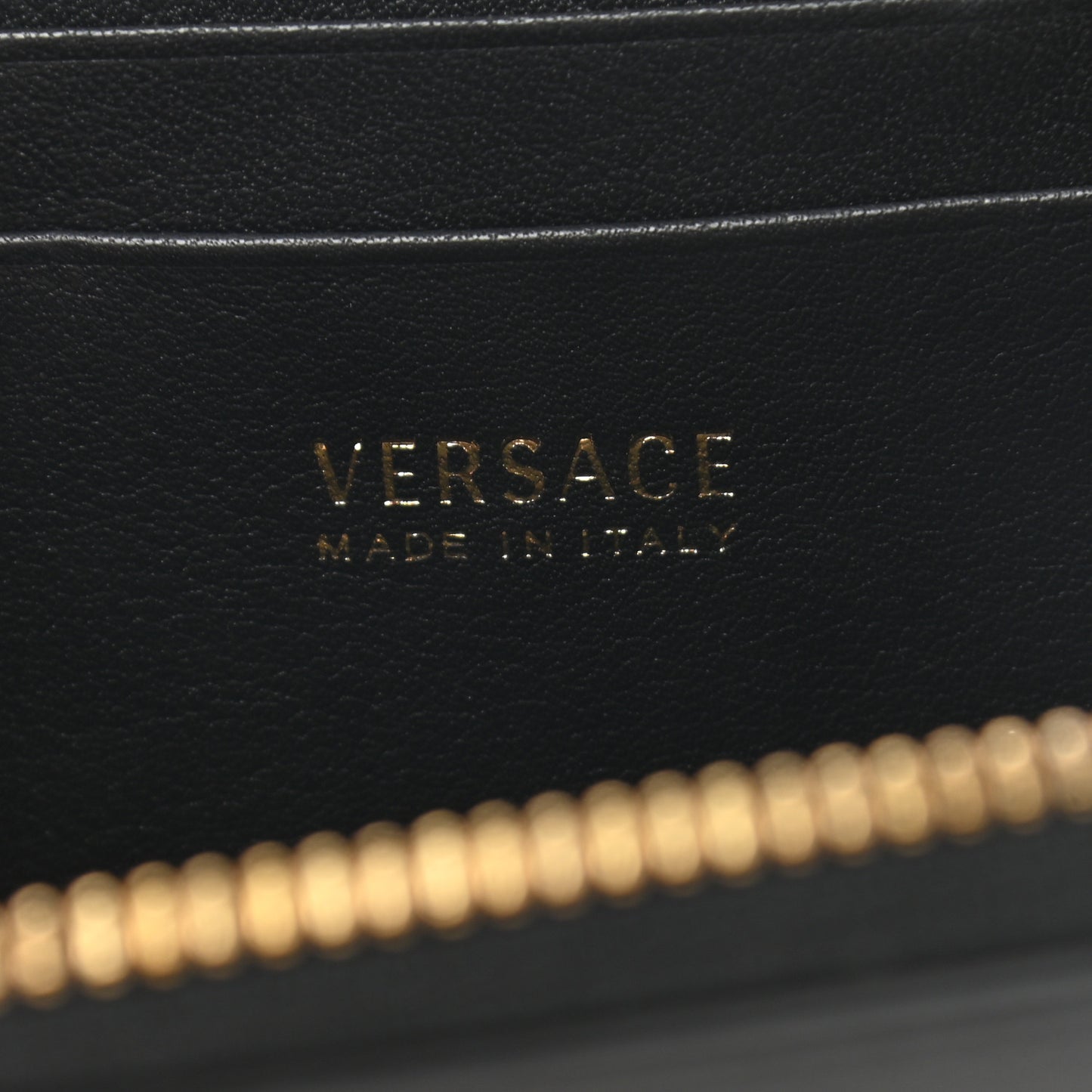 Calfskin Medusa Compact Zip Around Wallet Black