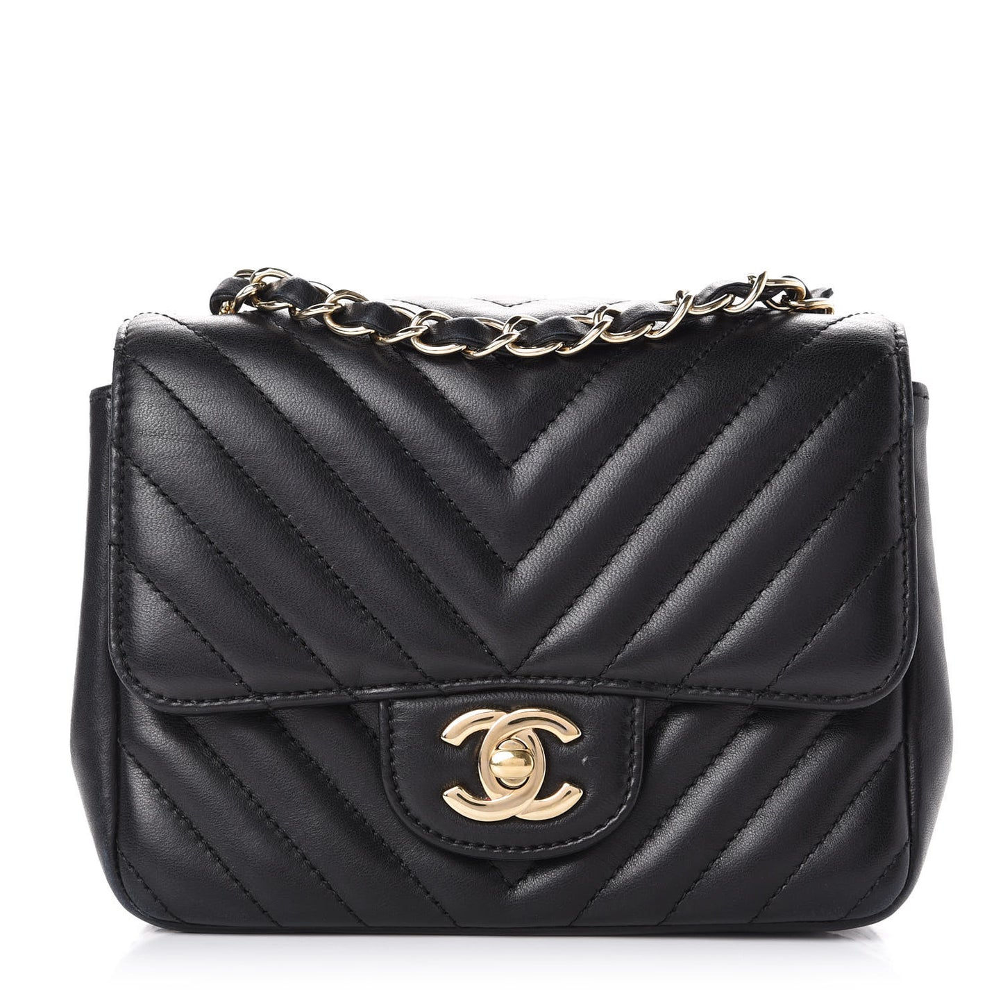 Lambskin Chevron Quilted Mini Square Flap Black