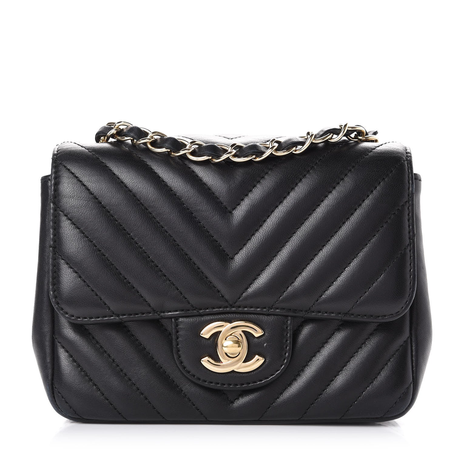 Chanel Lambskin Chevron Quilted Mini Square Flap Black 1 of 15