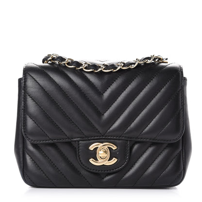 Chanel Lambskin Chevron Quilted Mini Square Flap Black 1 of 15