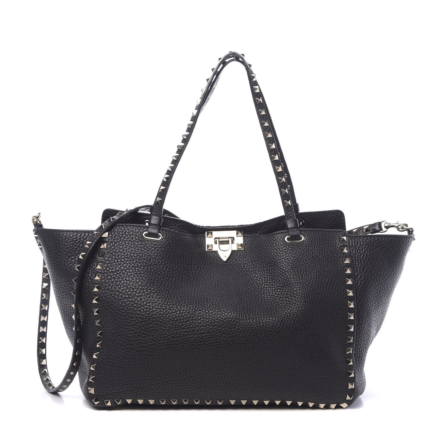 Pebbled Calfskin Medium Rockstud Tote Black