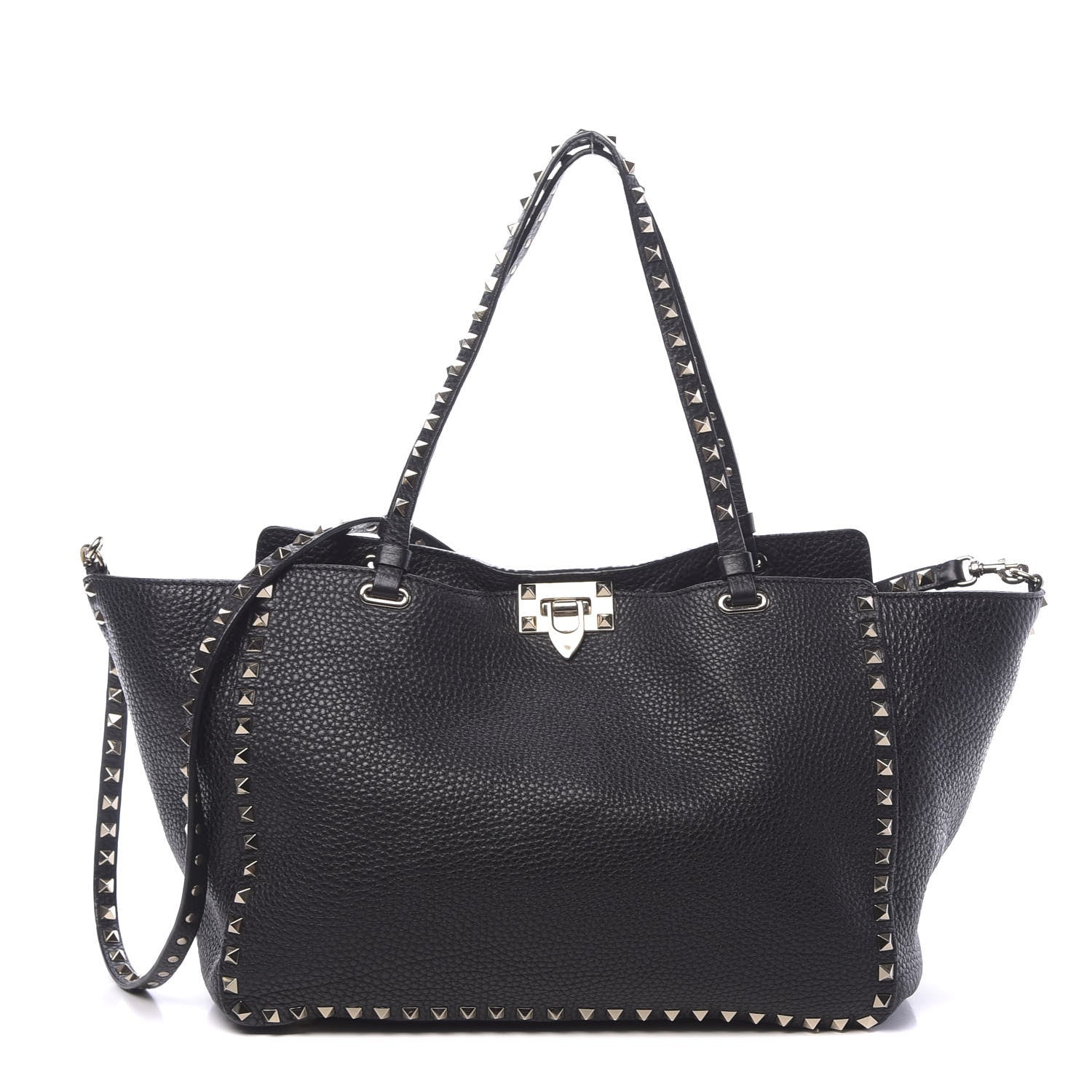 Valentino Garavani Pebbled Calfskin Medium Rockstud Tote Black 1 of 10