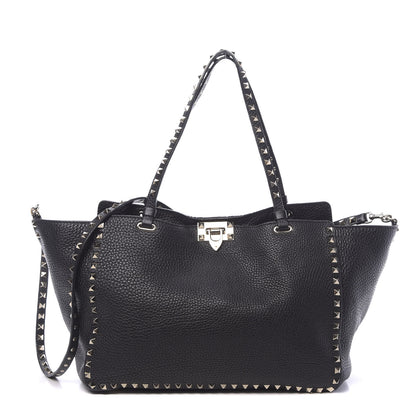 Valentino Garavani Pebbled Calfskin Medium Rockstud Tote Black 1 of 10