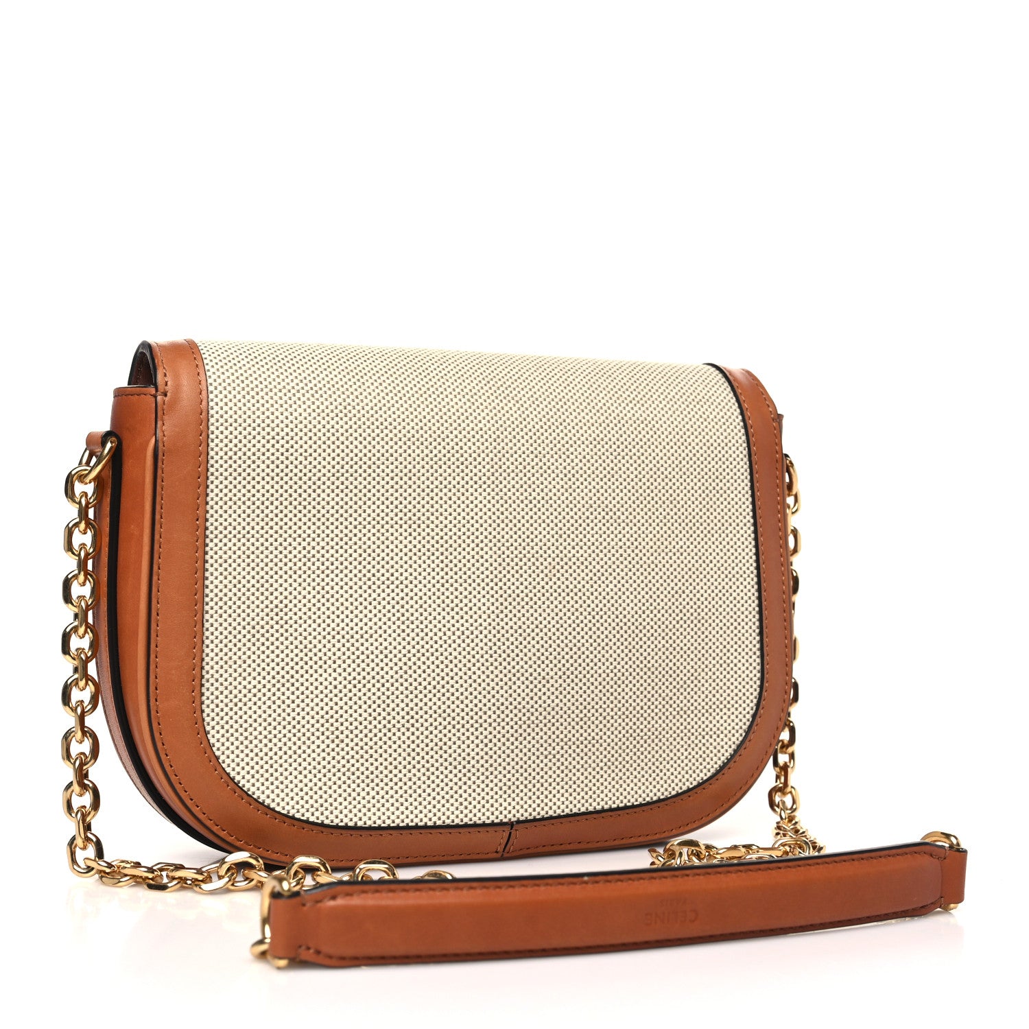 Celine Textile Natural Calfskin Medium Chain Maillon Triomphe Tan White 3 of 10