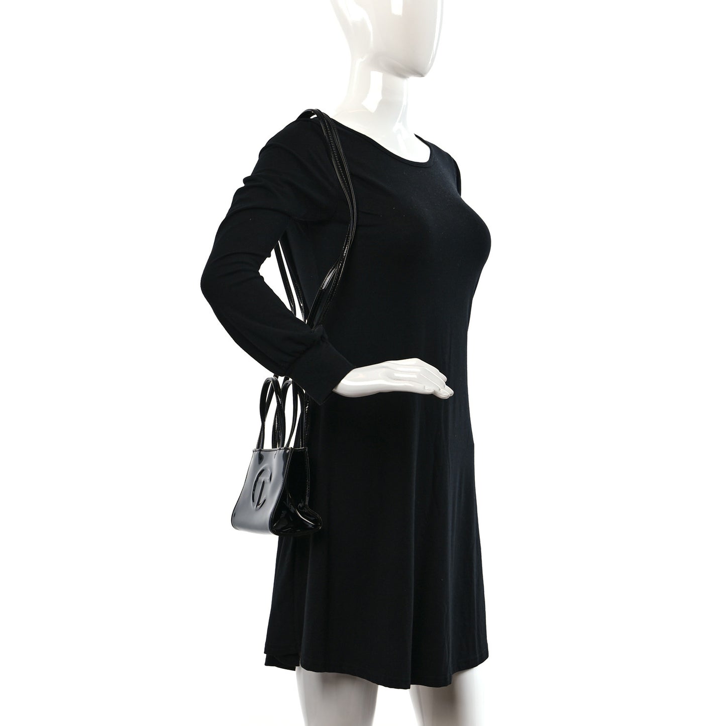 Patent Vegan Leather Small Shopping Bag Black