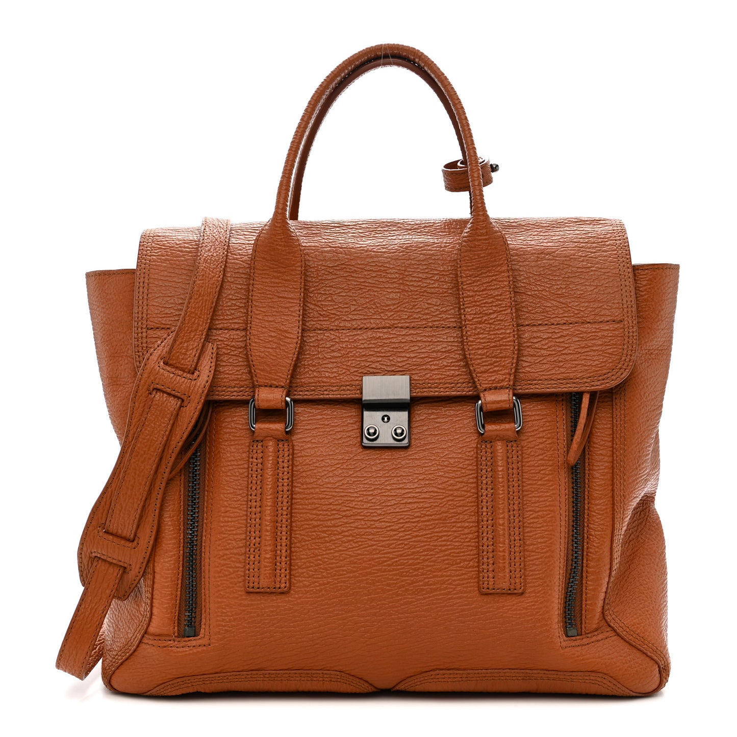Textured Calfskin Large Pashli Satchel Amber
