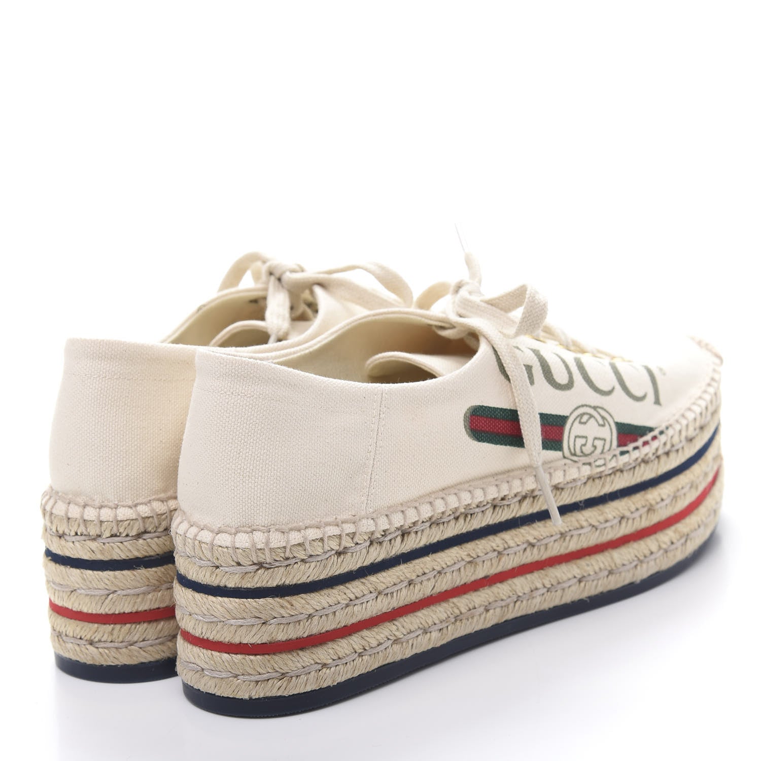 Gucci Canvas Logo Lace-Up Platform Espadrilles 39 Greggio Grege 4 of 9