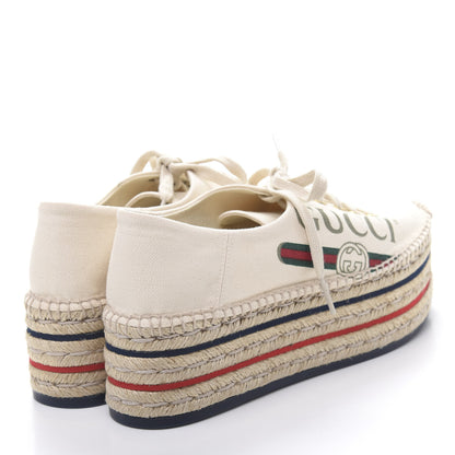 Gucci Canvas Logo Lace-Up Platform Espadrilles 39 Greggio Grege 4 of 9