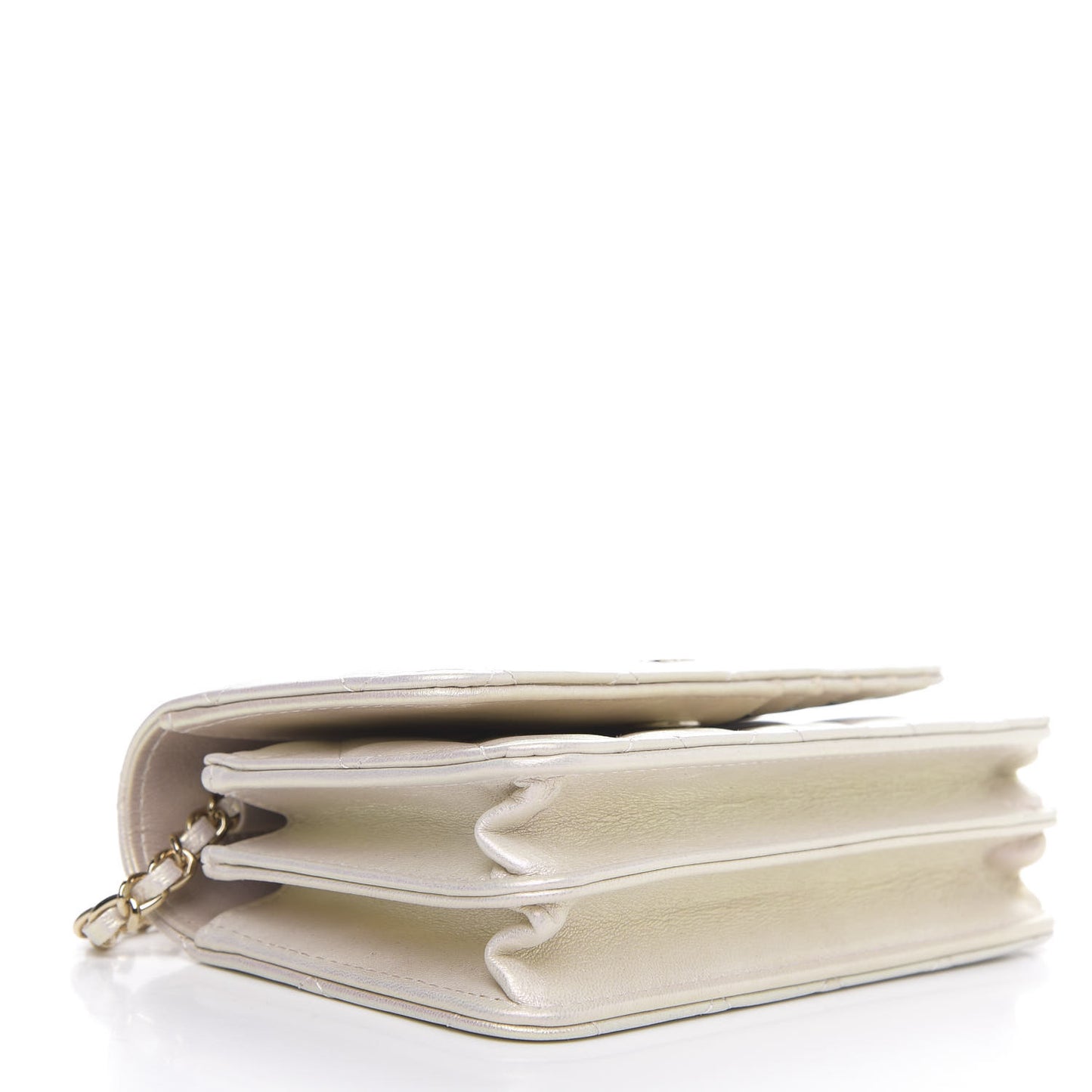 Iridescent Lambskin Quilted Mini Wallet On Chain WOC Ivory