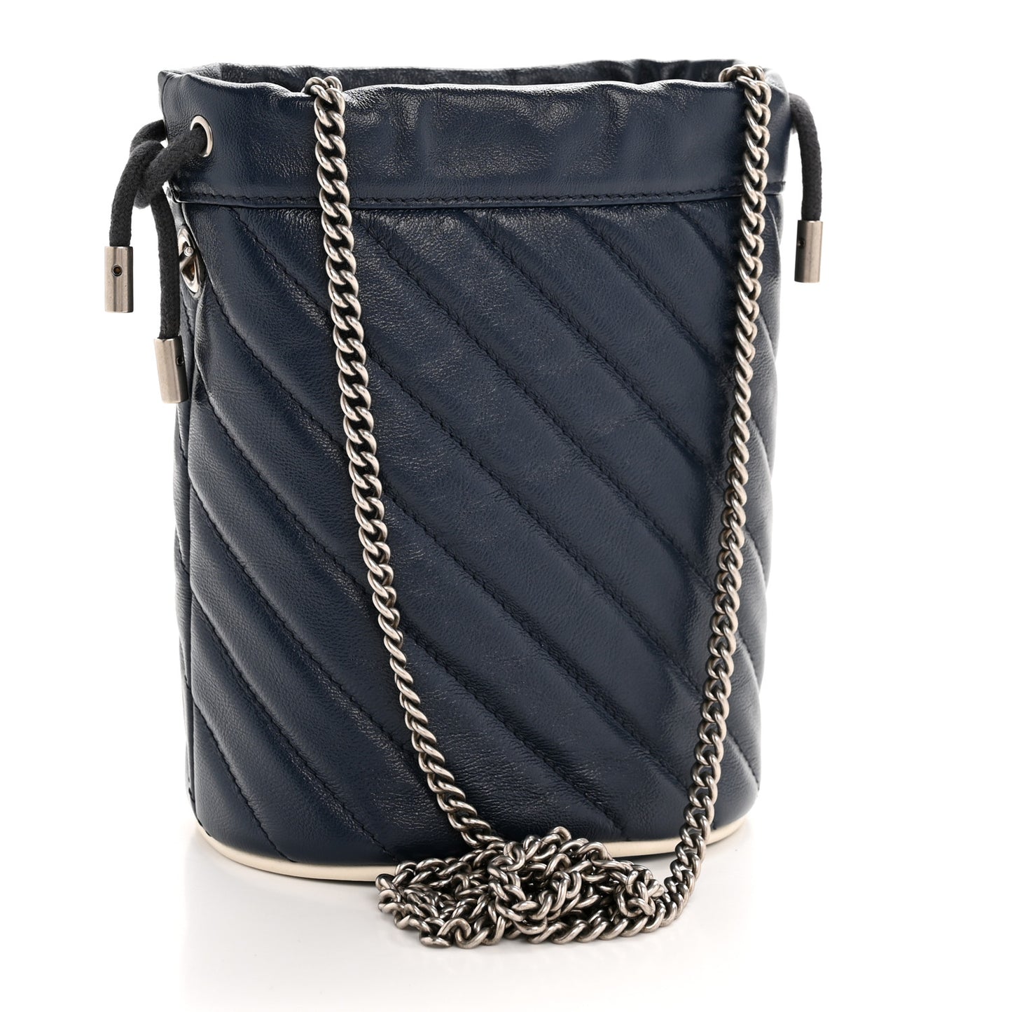 Vintage Effect Calfskin Matelasse Diagonal Mini Torchon GG Marmont 2.0 Bucket Bag Blue Agata Mystic White