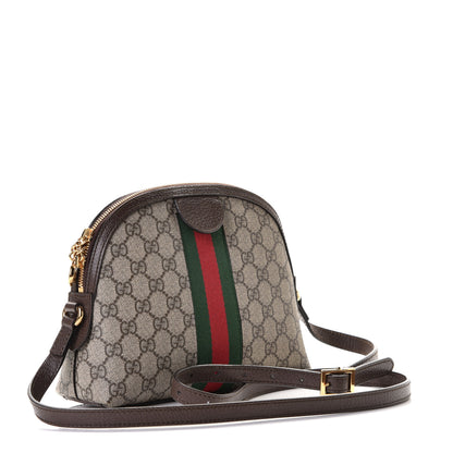 Gucci GG Supreme Monogram Textured Dollar Calfskin Web Small Ophidia Dome Shoulder Bag Beige Ebony New Acero 3 of 6