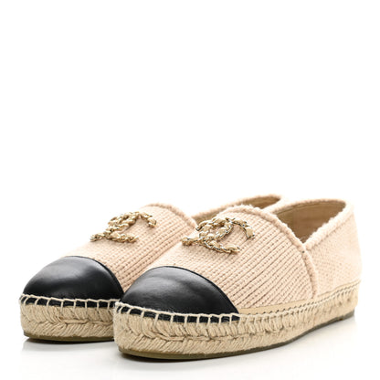 Chanel Knitted Wool Lambskin Chain CC Espadrilles 40 Beige Black 3 of 9