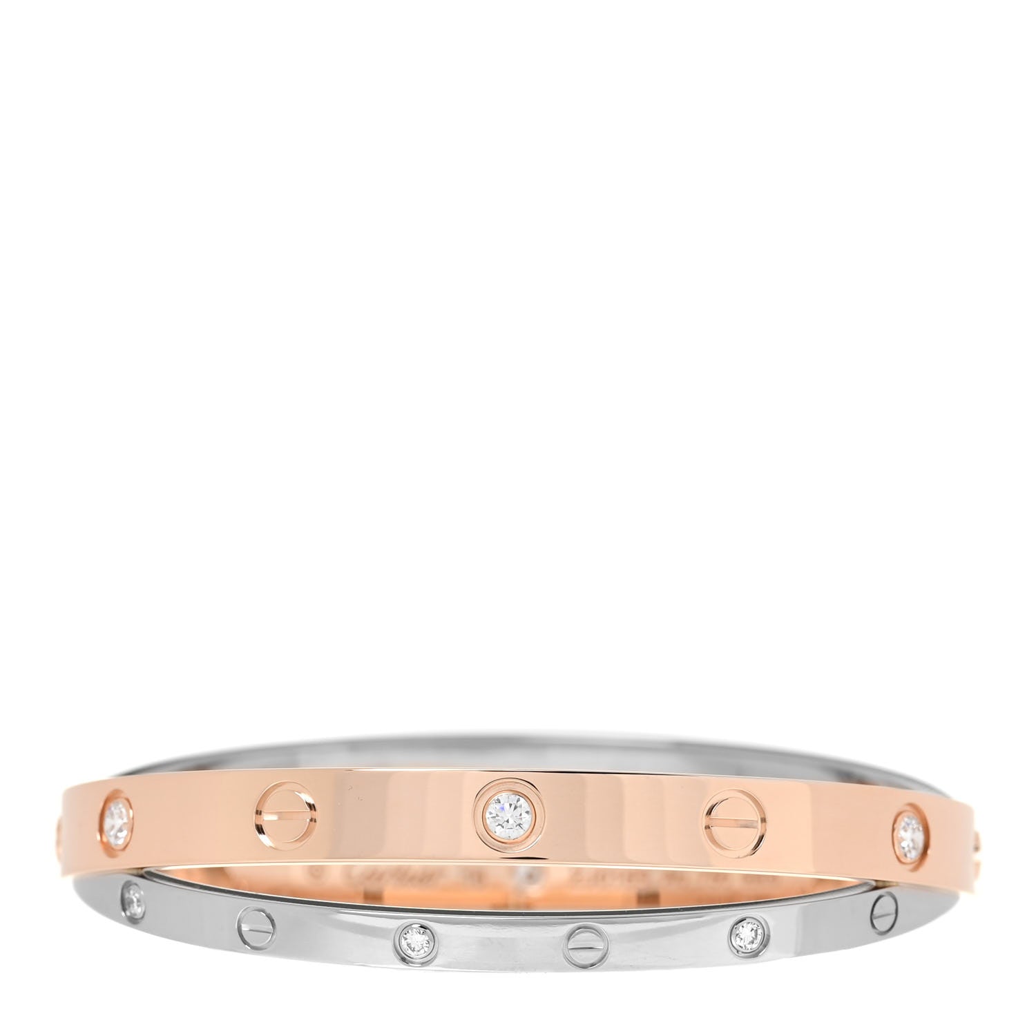 Cartier 18K Pink White Gold 12 Diamond Double LOVE Bracelet 16 1 of 6