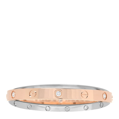 Cartier 18K Pink White Gold 12 Diamond Double LOVE Bracelet 16 1 of 6