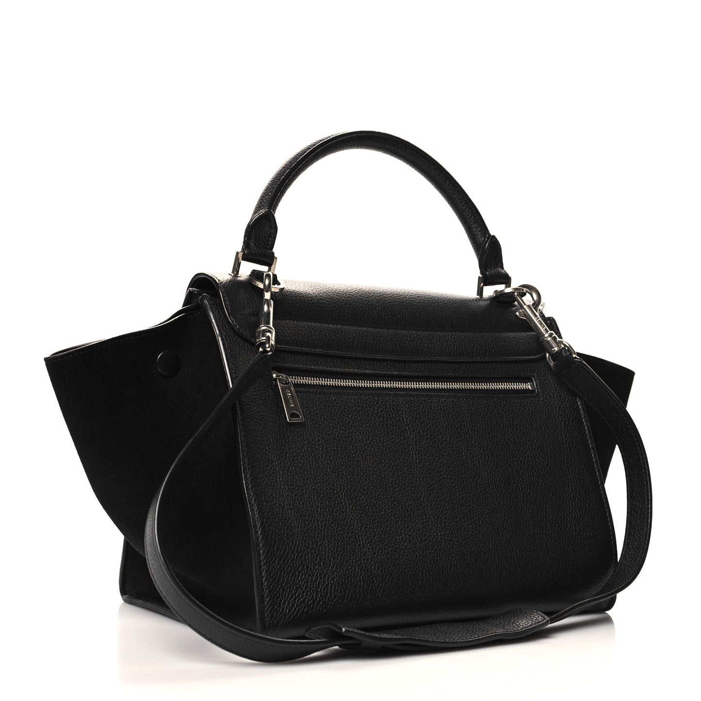 Drummed Calfskin Suede Small Trapeze Black