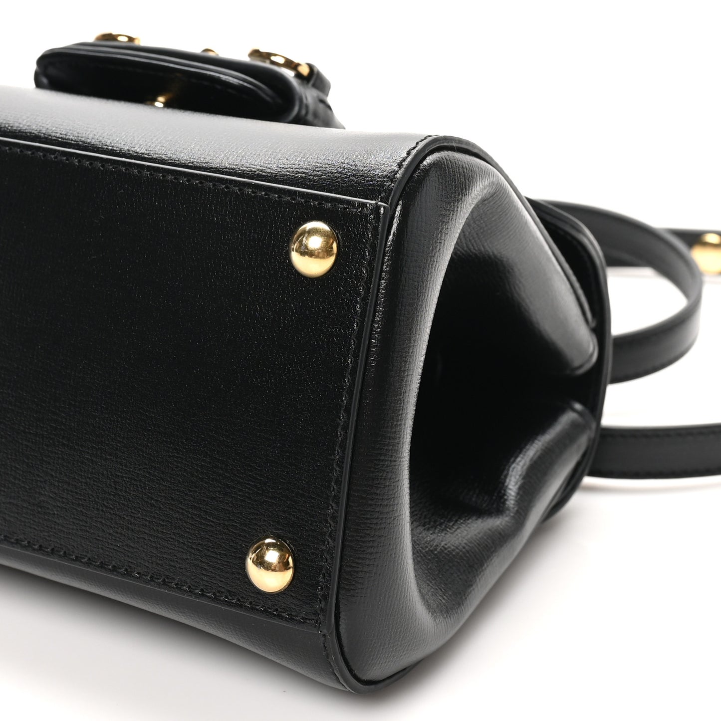 Glazed Textured Calfskin Mini Horsebit 1955 Top Handle Flap Bag Black