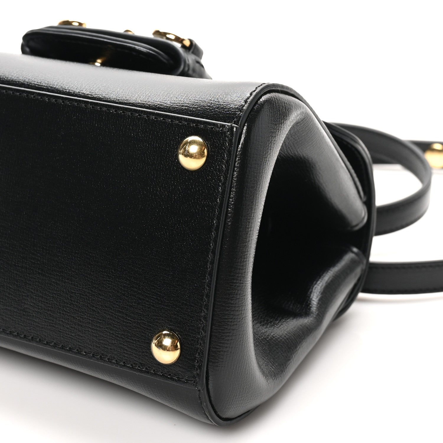 Gucci Glazed Textured Calfskin Mini Horsebit 1955 Top Handle Flap Bag Black 10 of 10