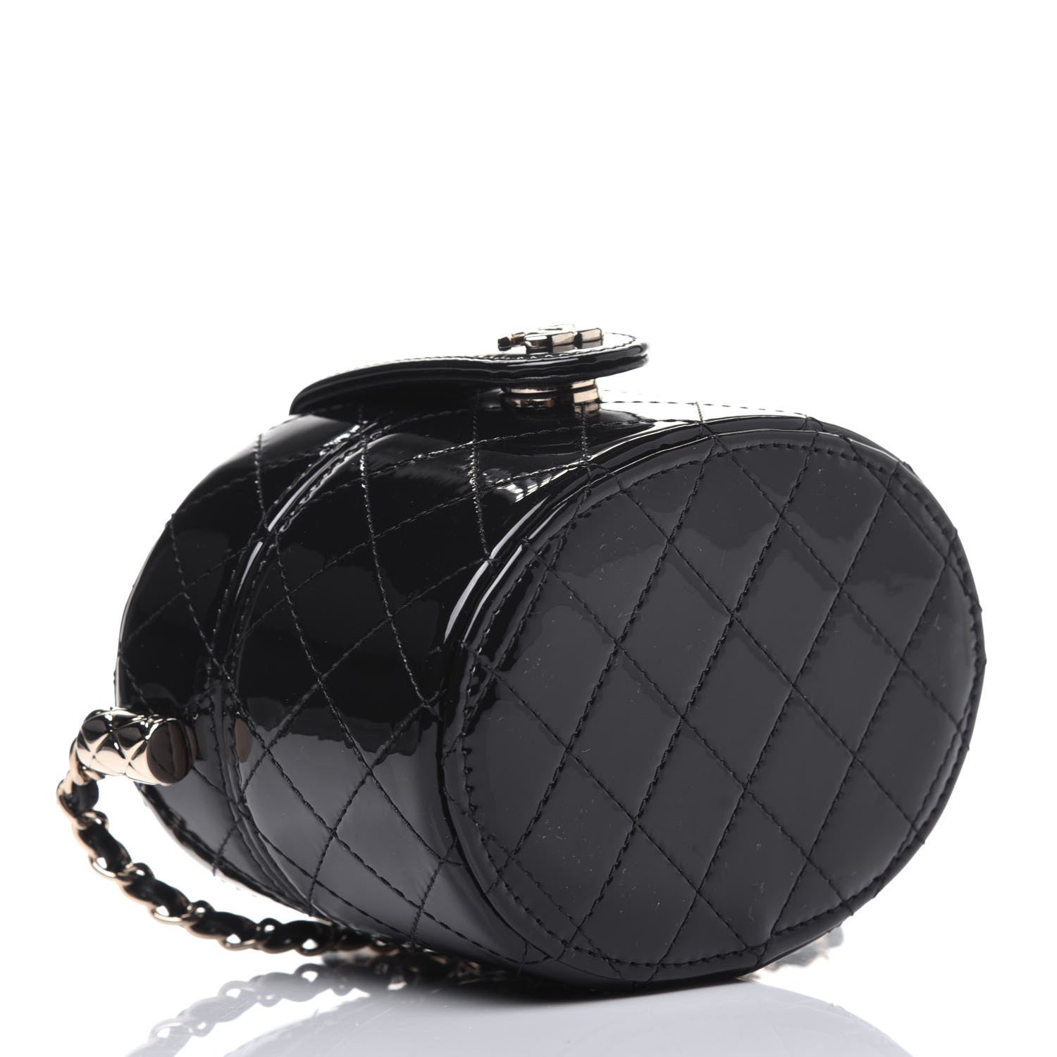 Chanel Patent Quilted Round Mini Vanity Case With Chain Black 4 of 12