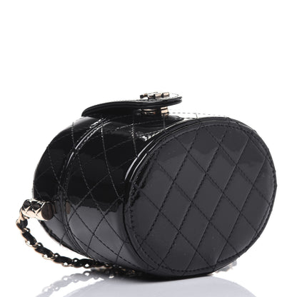 Chanel Patent Quilted Round Mini Vanity Case With Chain Black 4 of 12