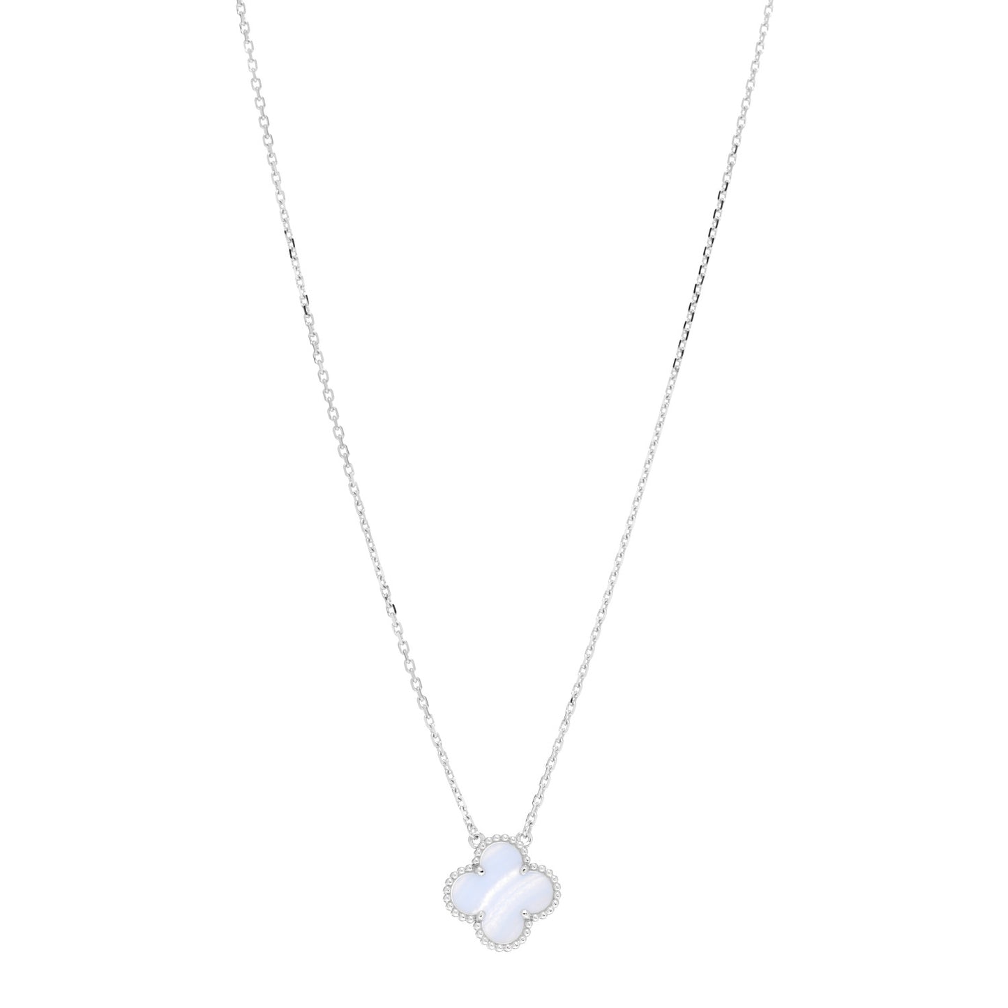 18K White Gold Chalcedony Vintage Alhambra Pendant Necklace