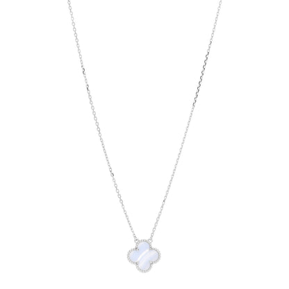 Van Cleef & Arpels 18K White Gold Chalcedony Vintage Alhambra Pendant Necklace 1 of 5