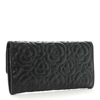 Chanel Caviar Camellia Embossed Flap Wallet Black 3 of 8