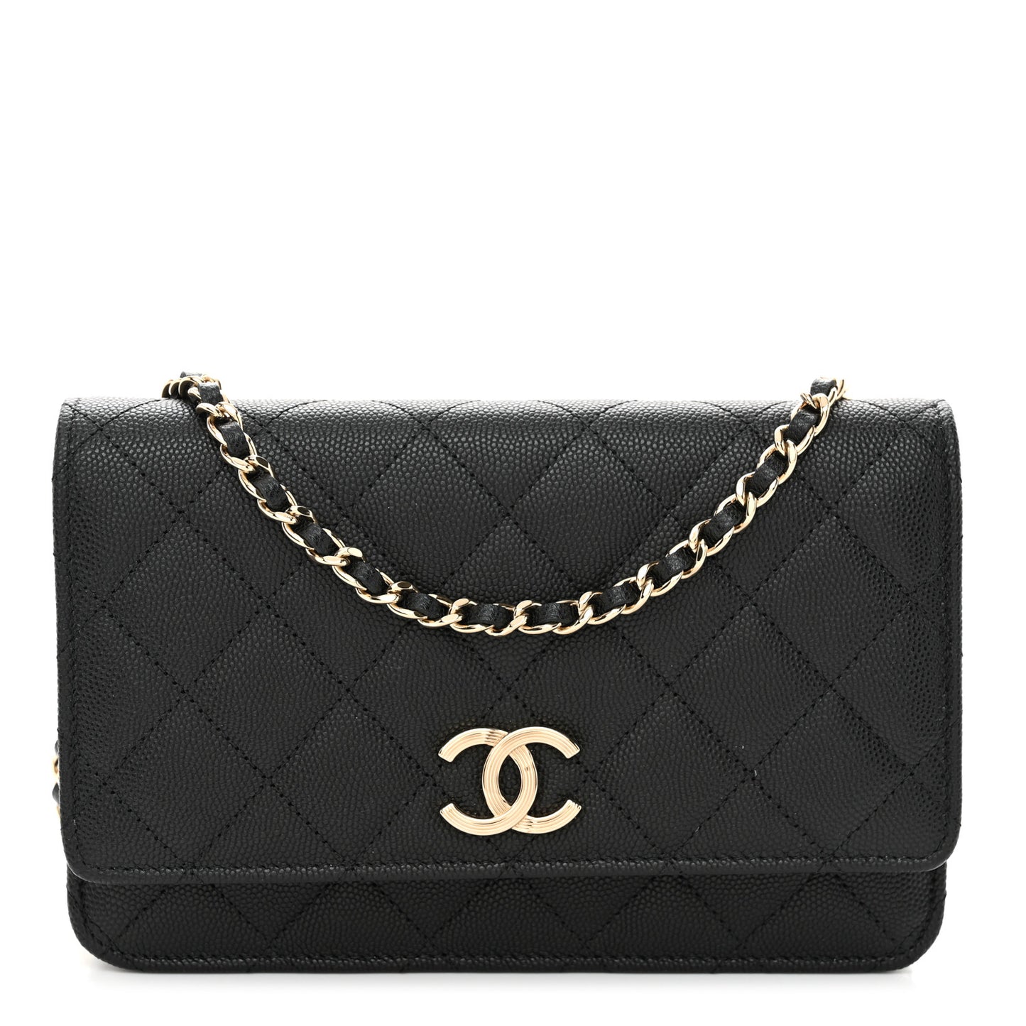 Caviar Quilted Striated CC Wallet On Chain WOC Black
