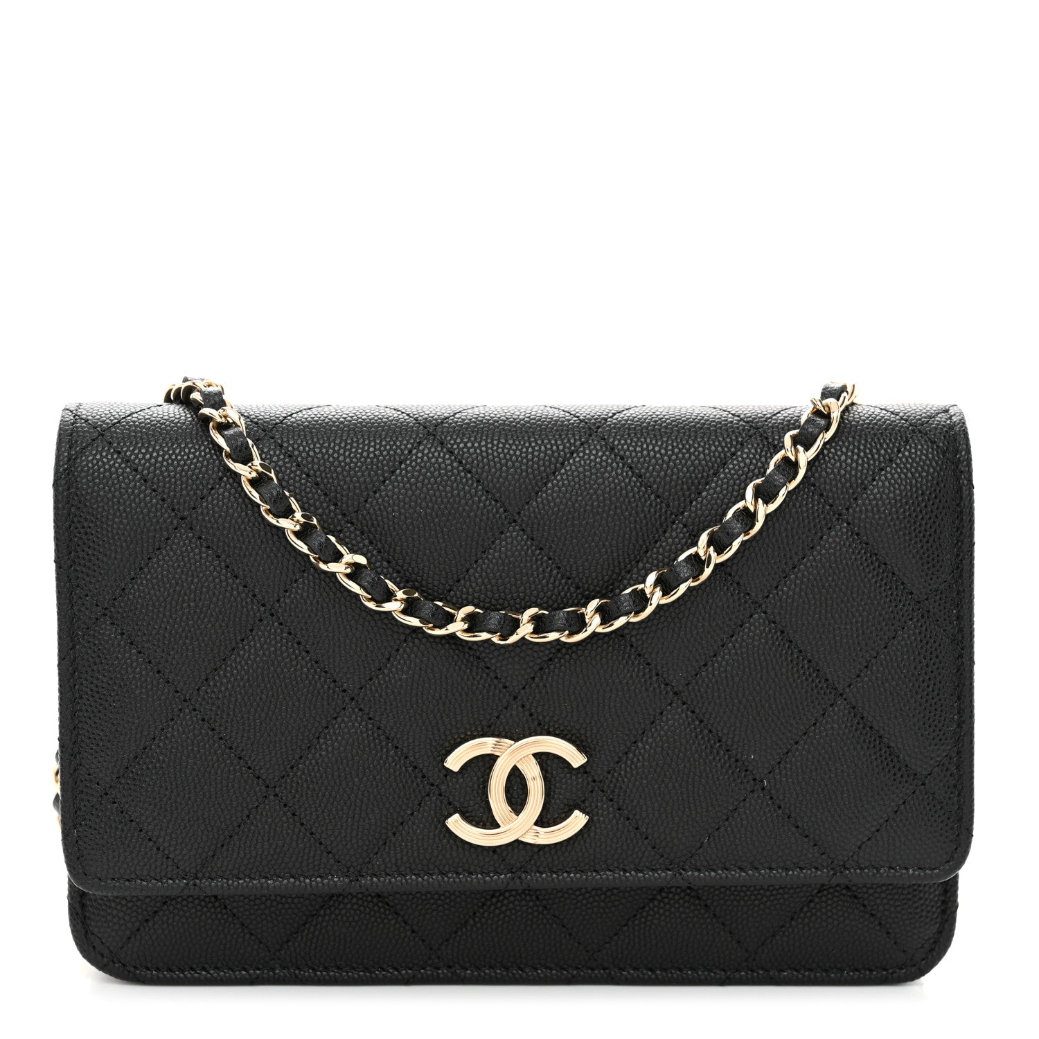Chanel Caviar Quilted Striated CC Wallet On Chain WOC Black 1 of 11