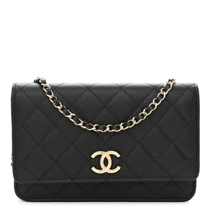 Chanel Caviar Quilted Striated CC Wallet On Chain WOC Black 1 of 11