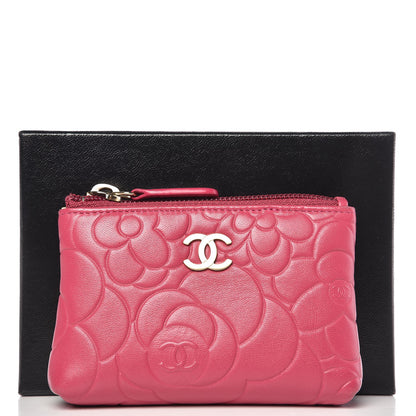 Chanel Lambskin Camellia Embossed Key Holder Case Fuchsia 7 of 9