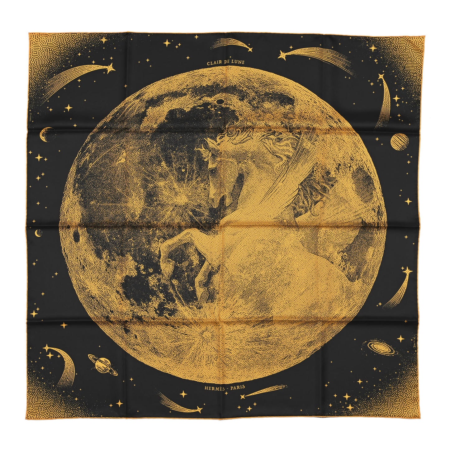Silk Clair De Lune Double Face Scarf 90 Black Jaune D'Or Bleu