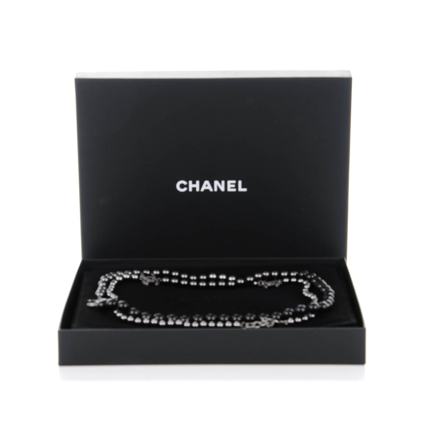 Ruthenium Graduated Bead Crystal CC Long Necklace Black
