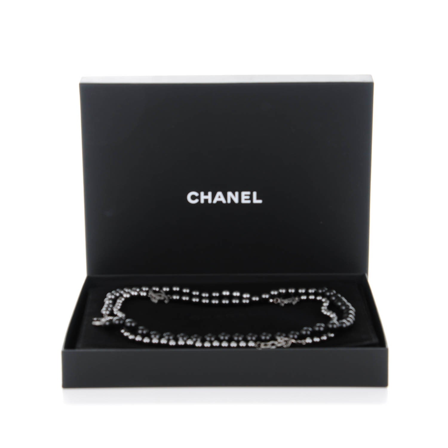 Chanel Ruthenium Graduated Bead Crystal CC Long Necklace Black 5 of 5