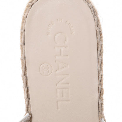 Chanel Iridescent Goatskin CC Espadrille Mules 37 Ivory Black 8 of 10