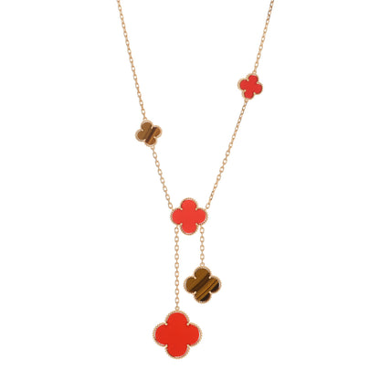 Van Cleef & Arpels 18K Yellow Gold Carnelian Tiger Eye 6 Motifs Magic Alhambra Necklace 1 of 4