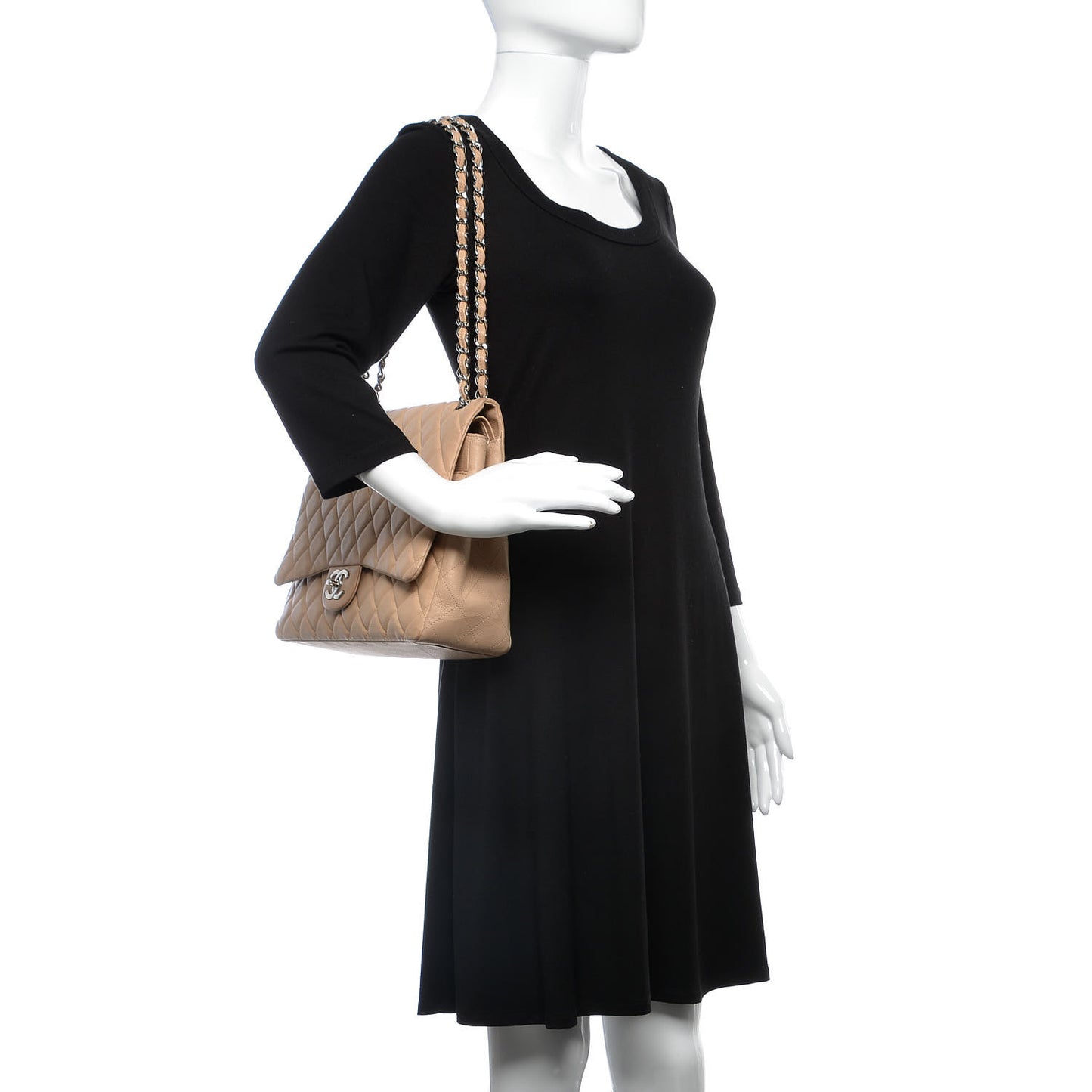 Caviar Quilted Maxi Double Flap Beige