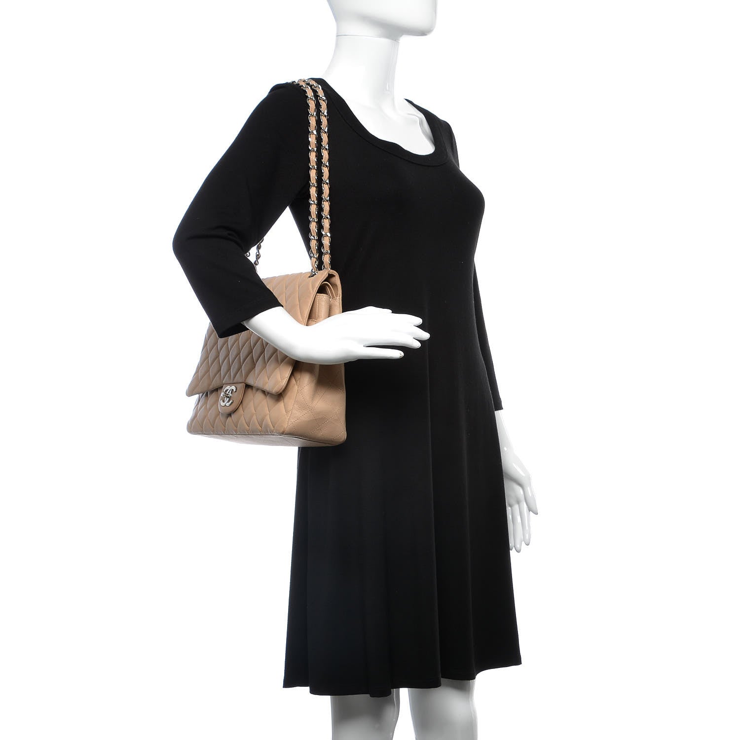 Chanel Caviar Quilted Maxi Double Flap Beige 2 of 10