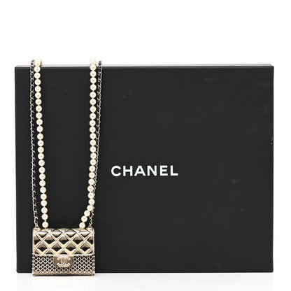 Chanel Metal Lambskin Pearl Chain Flap Bag Long Necklace Gold Black Pearly White 6 of 6