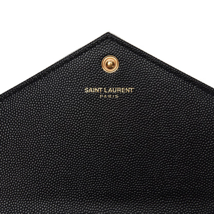 Saint Laurent Grain De Poudre Matelasse Chevron Monogram Envelope Chain Wallet Black 6 of 8
