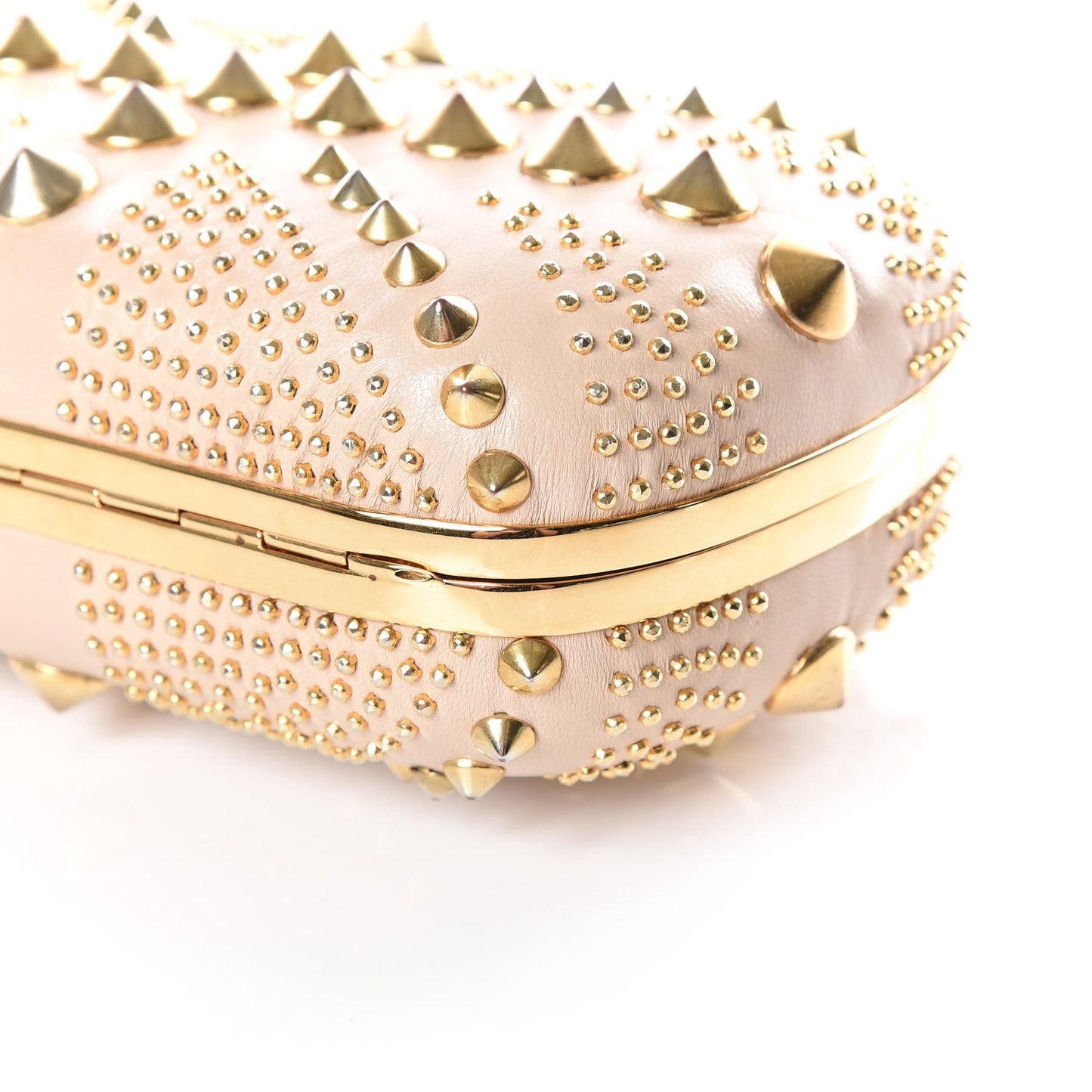 Calfskin Studded Britannia Skull Box Clutch Taupe