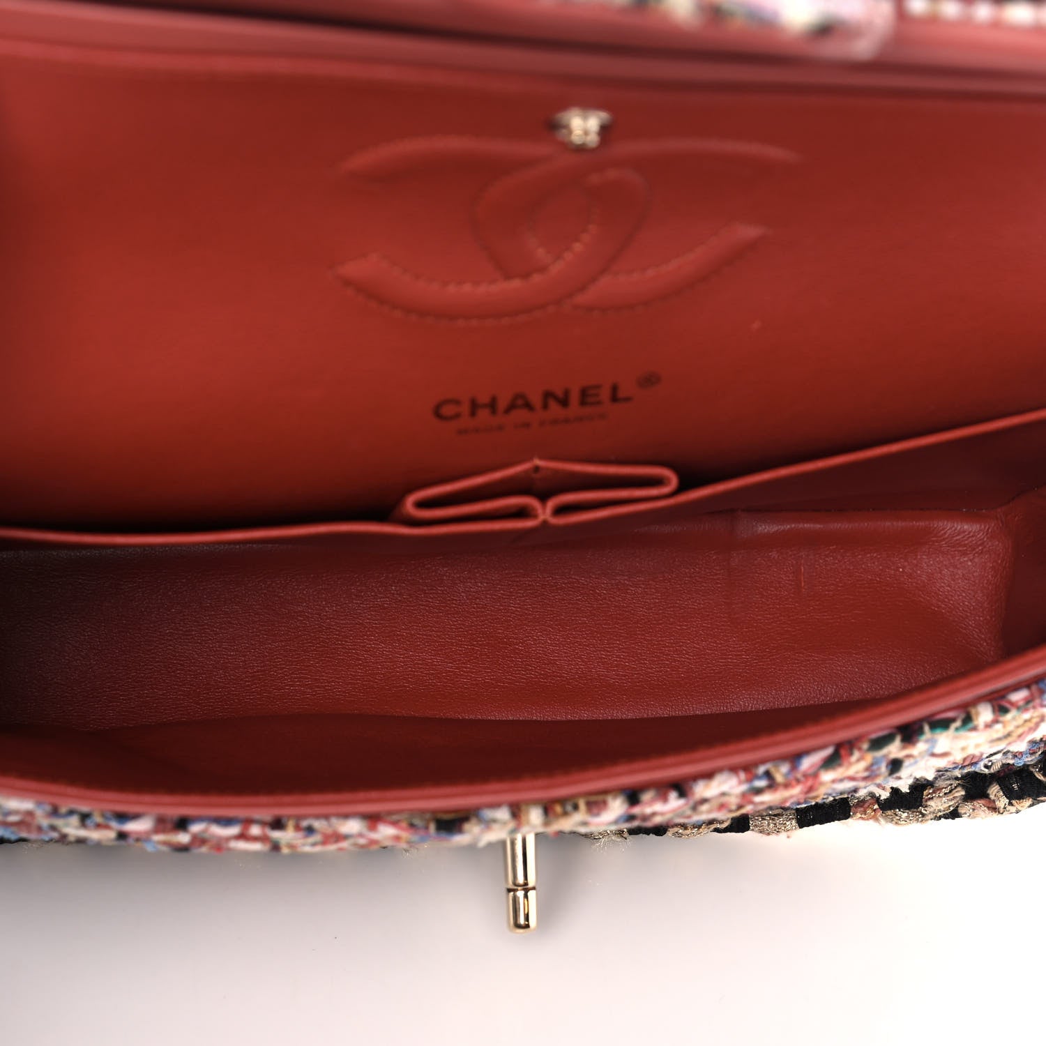 Chanel Tweed Quilted Medium Double Flap Black Gold Multicolor 5 of 16