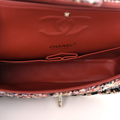 Chanel Tweed Quilted Medium Double Flap Black Gold Multicolor 5 of 16