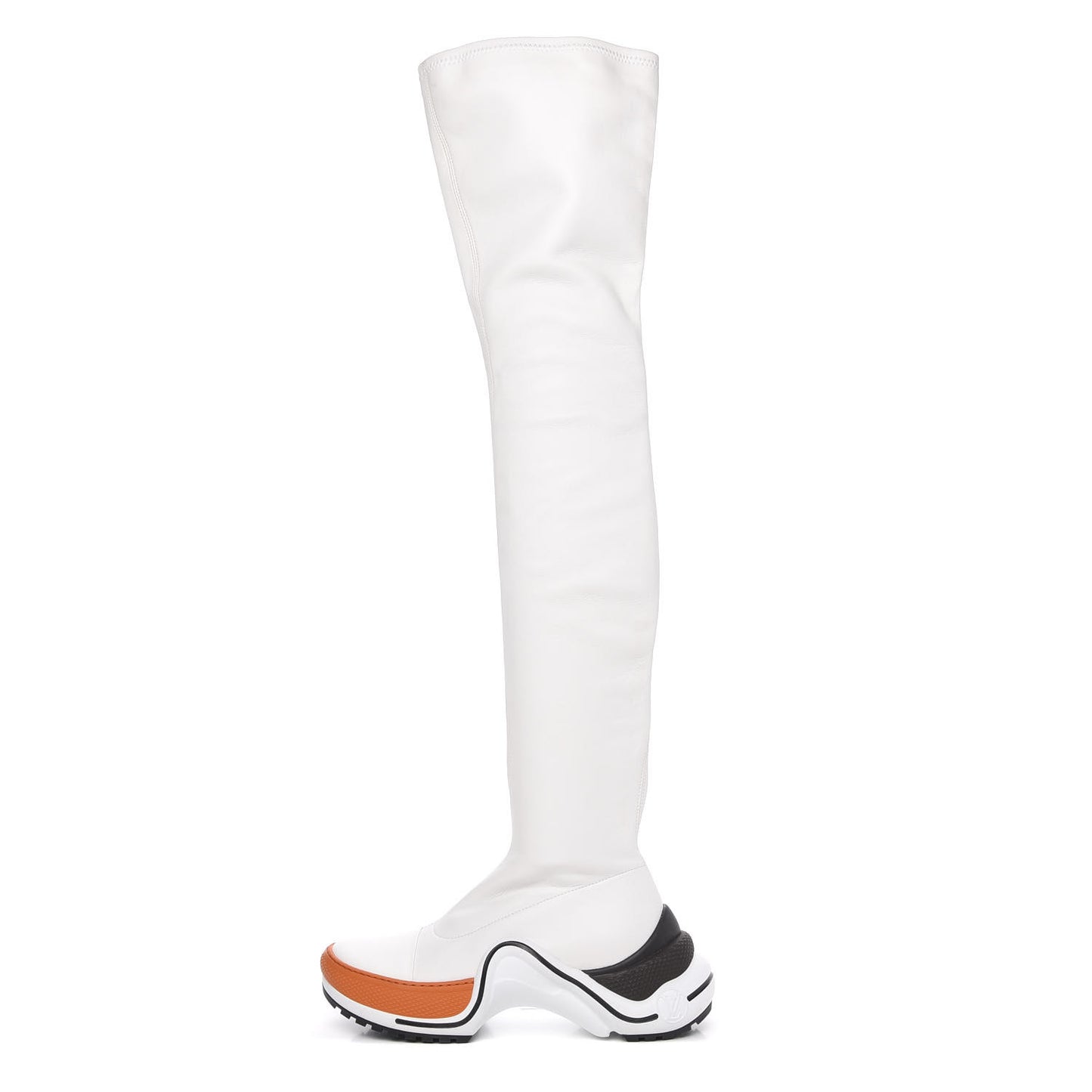Stretch Lambskin LV Archlight Flat Thigh High Boots 35 White