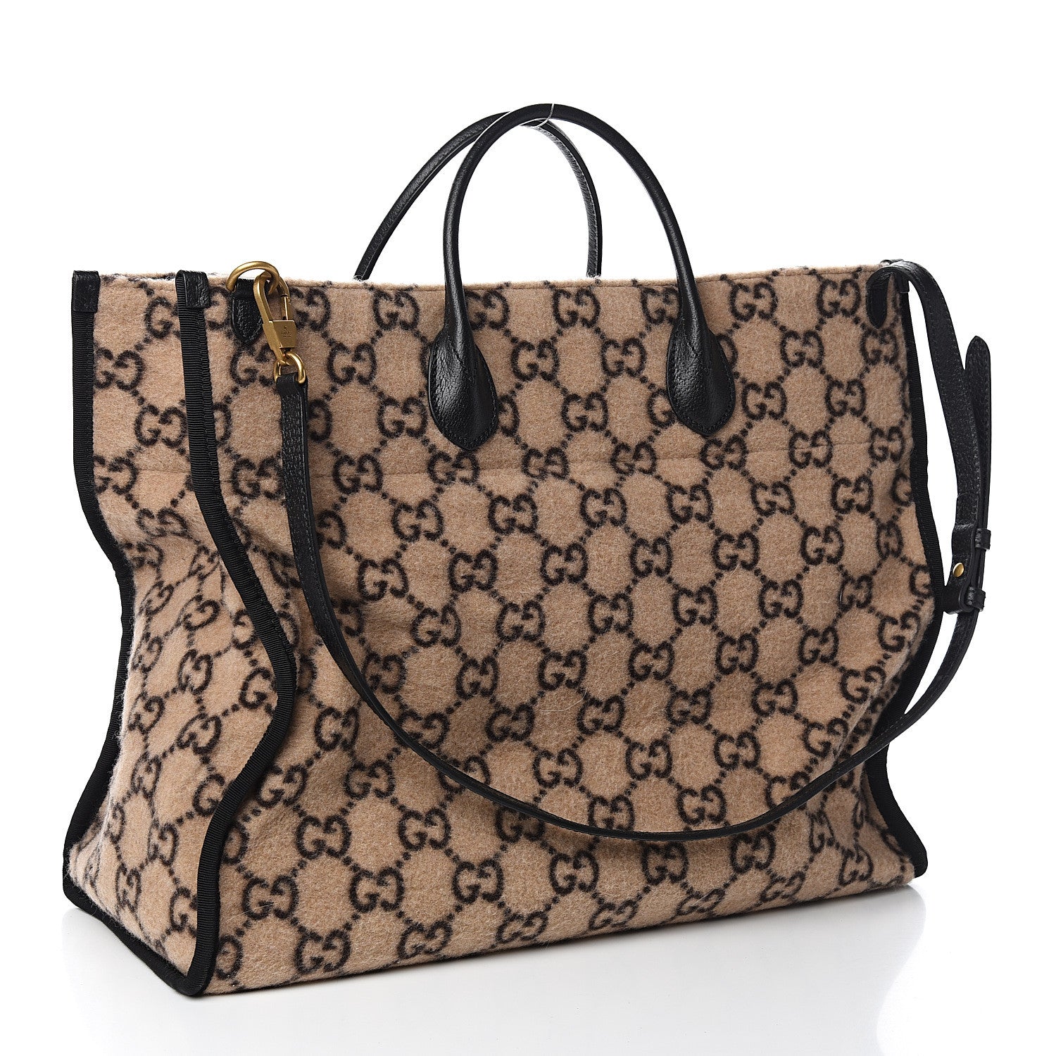 Gucci Covered Wool GG Monogram Large Tote Bag Beige Ebony 3 of 10