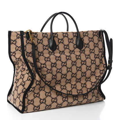 Gucci Covered Wool GG Monogram Large Tote Bag Beige Ebony 3 of 10