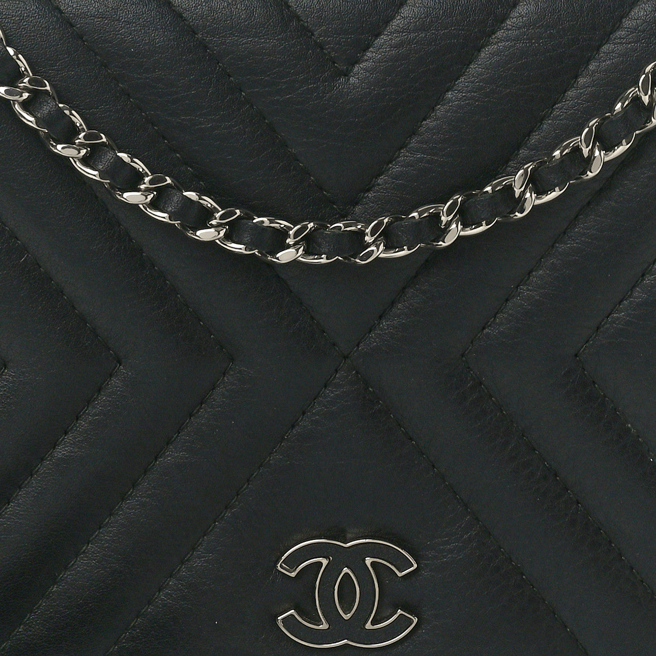 Chanel Calfskin Diagonal Chevron Quilted Tassel Wallet On Chain WOC Black 8 of 11