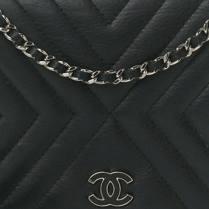 Chanel Calfskin Diagonal Chevron Quilted Tassel Wallet On Chain WOC Black 8 of 11