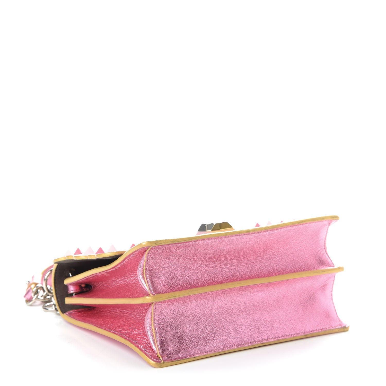 Fendi Vitello Catalan Mirror Scalloped Multi Studded Small Kan I Shoulder Bag Fuxia Chiaro 5 of 11